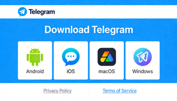 步骤二截图：Telegram官方下载页面，显示不同平台选项