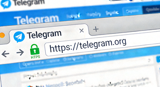 浏览器中显示Telegram官方网站https://telegram.org并带有HTTPS安全锁标识的示意图