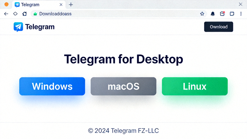 Telegram官方网站桌面版下载页面的截图，显示Windows、macOS和Linux的下载按钮
