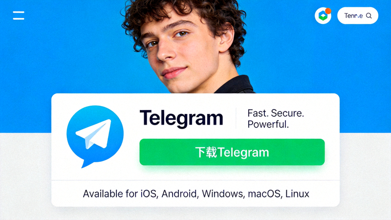 Telegram官方网站首页截图，显示下载按钮位置