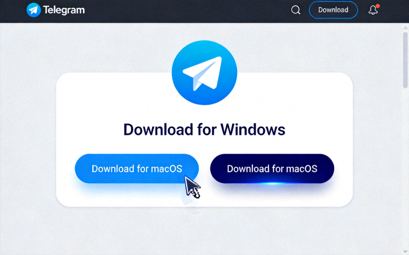 Telegram官网下载选项页面，显示Windows和macOS下载按钮