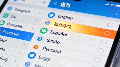 Telegram设置菜单中语言选项的高清截图，简体中文被选中