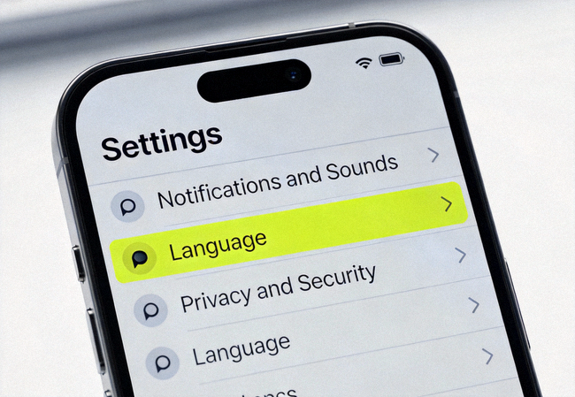 Telegram设置页面截图，高亮显示Language语言选项
